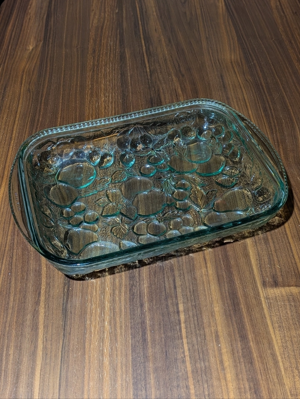 Vintage Libbey Orchard Fruit Embossed Green Glass 9"x13" Casserole Dish